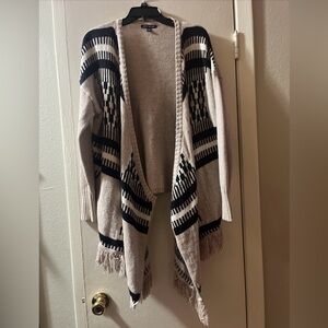 American Eagle Outfitters Black and Cream Fringe Cardigan